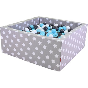 Knorrtoys® Bällebad Soft, Grey White Stars, eckig mit 100 Bällen creme/Grey/lightBlue, Made in Europe