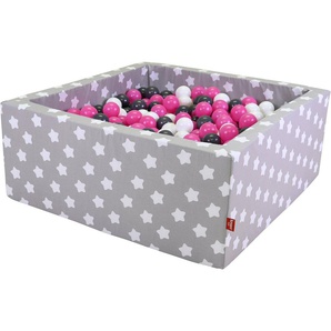 Knorrtoys® Bällebad Soft, Grey White Stars, eckig mit 100 Bällen creme/Grey/rose, Made in Europe