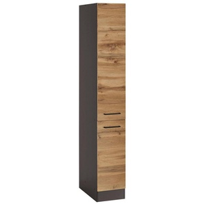 KOCHSTATION Apothekerschrank KS-Tulsa 30 cm breit, 200 cm hoch, mit 2 Auszügen, Metallgriff, MDF Front