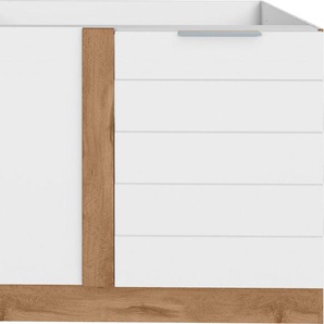 KOCHSTATION Eckunterschrank KS-Luhe 120 cm breit, hochwertige MDF-Fronten mit waagerechter Lisene