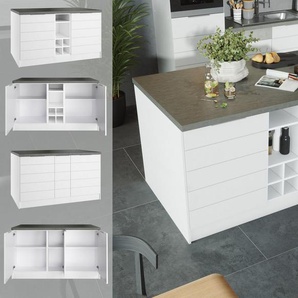 KOCHSTATION Kücheninsel KS-Luhe, Breite 153 cm, mit Flaschenregal, MDF-Fronten, Arbeitsplatte 38mm stark