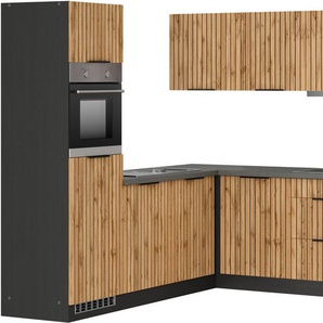 KOCHSTATION Winkelküche KS-Lagos, Stellbreite 240/240 cm, wahlweise mit E-Geräten, Ceran-oder Induktionskochfeld,Kühlschrank,Spüle edelstahl oder schwarz