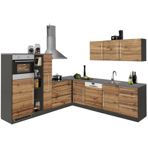 KOCHSTATION Winkelküche KS-Samos, mit E-Geräten, Stellbreite 260 x 270 cm mit Stangengriffen aus Metall