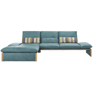 KOINOR Leder-Ecksofa mit Massivholzrahmen aus Wildeiche Humfrey ¦ türkis/petrol ¦ Maße (cm): B: 314 H: 93 T: 159