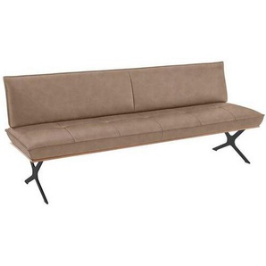 Koinor Sitzbank, Schwarz, Beige, Holz, Metall, Leder, Echtleder, Büffelleder, Nussbaum, furniert, 3-Sitzer, 214x88x66 cm, Goldenes M, Dgm, Fußauswahl, Lederauswahl, Stoffauswahl, Typenauswahl, mit Rückenlehne, in verschiedenen Größen erhältlich,