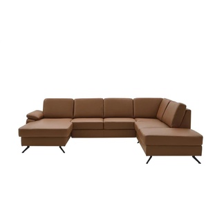 Kollektion Kraft Wohnlandschaft mit Sitz- und Rückenbezug aus Leder Kathi - braun - Materialmix - 309 cm - 86 cm - 235 cm | Möbel Kraft