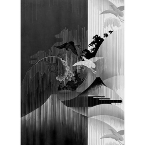 Komar Fototapete, Schwarz, Weiß, Papier, Abstraktes, 200x280 cm, Tapeten Shop, Fototapeten