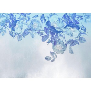 Komar Vliestapete, Blau, Weiß, Floral, 350x250 cm, Fsc, Tapeten Shop, Vliestapeten