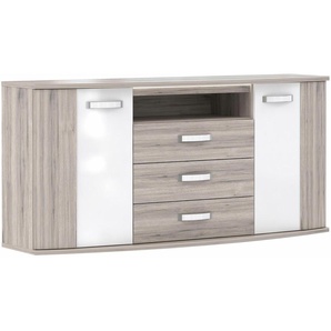 Kombikommode FORTE Rondino Sideboards Gr. B/H/T: 170 cm x 82 cm x 48 cm, weiß (sandeichefarben, sandeichefarben, hochglanz) mit LED-Spot