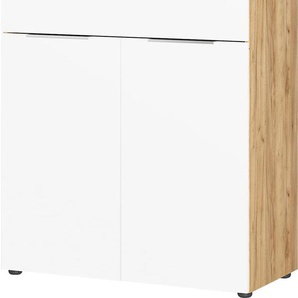 Kombikommode GERMANIA Oakland Sideboards Gr. B/H/T: 83cm x 102cm x 42cm, weiß (navarra-eiche-nachbildung/weiß) Breite 83 cm, Fronten und Oberboden mit Glasauflage