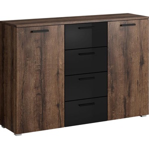 Kombikommode HELVETIA Galaxy Sideboards Gr. B/H/T: 132 cm x 93 cm x 38 cm, 4, schwarz (monastery eiche, hochglanz) Kombikommoden 2-türig und mit 4 Schubladen