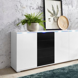 Kombikommode PRIESS Sideboards Gr. B/H/T: 164cm x 71cm x 38cm, 4 St., schwarz (weiß/schwarz hochglanz)