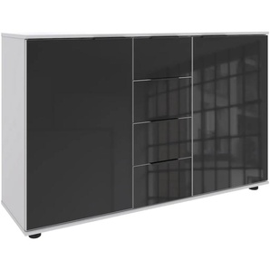 Kombikommode WIMEX Leonberg, Sideboard 2trg mit 4 Schubladen Sideboards Gr. B/H/T: 130cm x 83cm x 41cm, 4 St., weiß (weiß/ glas schwarz) mit Glasfront, BTH 1304183cm, schwarze Metallgriffe