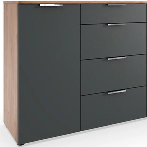 Kombikommode WIMEX Level by fresh to go Sideboards Gr. B/H/T: 135cm x 84cm x 41cm, 4 St., schwarz (front graphit/ korpus plankeneiche nachbildung) 2-türig, mit 4 Schubladen und soft-close Funktion, 135cm breit