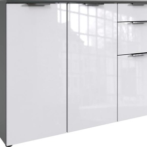 Kombikommode WIMEX level36 D by fresh to go Sideboards Gr. B/H/T: 122cm x 84cm x 41cm, 2 St., grau (korpus graphit/ front lack weiß) mit lackierten Hochglanz-Fronten, soft-close Funktion, 122cm breit