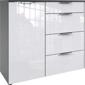 Kombikommode WIMEX level36 D by fresh to go Sideboards Gr. B/H/T: 135cm x 84cm x 41cm, 4 St., grau (korpus graphit/ front lack weiß) mit lackierten Hochglanz Fronten, soft-close Funktion, 135cm breit