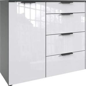 Kombikommode WIMEX level36 D by fresh to go Sideboards Gr. B/H/T: 135cm x 84cm x 41cm, 4 St., grau (korpus graphit/ front lack weiß) mit lackierten Hochglanz-Fronten, soft-close Funktion, 135cm breit