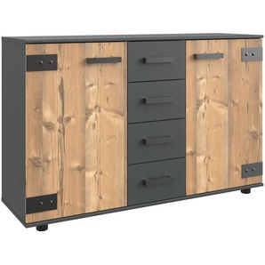 Kombikommode WIMEX Stockholm Sideboard Kommodenschrank Sideboards Gr. B/H/T: 130cm x 83cm x 41cm, 4 St., grau (graphit/ silver fir nachbildung) rustikale Optik Industrial-Look, 2-türig mit 4 Schubladen