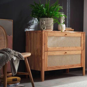 Kommode ANDAS Hällevik Schubladenschrank, Aufbewahrung, Stauraum Sideboards Gr. B/H/T: 100cm x 76cm x 46cm, 2 St., braun (eiche natur) Schubladenfronten mit Wiener Geflecht, massive FSC Zertifizierte Eiche