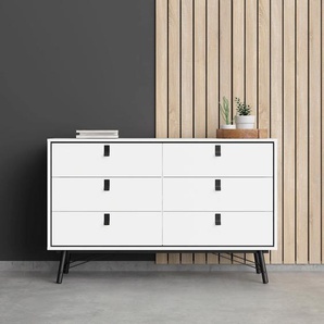 Kommode ANDAS Ry Aufbewahrung, Schubladenschrank, Stauraum Sideboards Gr. B/H/T: 150,3cm x 94,8cm x 40,1cm, 6 St., schwarz-weiß (weiß/schwarz matt) Sideboard mit 6 Schubladen, Breite 150 cm, Höhe 95 Massivholzbeine