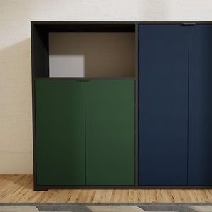 Kommode Blau - Design-Lowboard: Türen in Waldgrün - Hochwertige Materialien - 151 x 119 x 47 cm, Selbst zusammenstellen