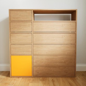 Kommode Eiche - Lowboard: Schubladen in Eiche & Türen in Gelb - Hochwertige Materialien - 115 x 117 x 34 cm, konfigurierbar
