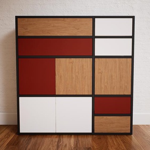 Kommode Eiche - Lowboard: Schubladen in Eiche & Türen in Weiß - Hochwertige Materialien - 115 x 117 x 34 cm, konfigurierbar