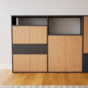 Kommode Eiche - Lowboard: Schubladen in Graphitgrau & Türen in Eiche - Hochwertige Materialien - 190 x 117 x 34 cm, konfigurierbar