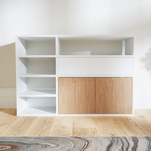 Kommode Eiche - Lowboard: Schubladen in Weiß & Türen in Eiche - Hochwertige Materialien - 115 x 79 x 34 cm, konfigurierbar