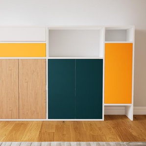 Kommode Eiche - Lowboard: Schubladen in Weiß & Türen in Eiche - Hochwertige Materialien - 190 x 117 x 34 cm, konfigurierbar