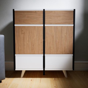 Kommode Eiche - Lowboard: Schubladen in Weiß & Türen in Eiche - Hochwertige Materialien - 79 x 91 x 34 cm, konfigurierbar