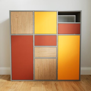 Kommode Gelb - Lowboard: Schubladen in Terrakotta & Türen in Eiche - Hochwertige Materialien - 118 x 117 x 34 cm, konfigurierbar