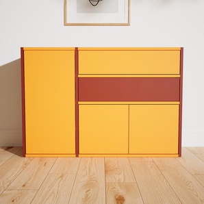 Kommode Gelb - Lowboard: Schubladen in Terrakotta & Türen in Gelb - Hochwertige Materialien - 115 x 79 x 34 cm, konfigurierbar