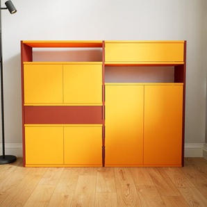 Kommode Gelb - Lowboard: Schubladen in Terrakotta & Türen in Gelb - Hochwertige Materialien - 151 x 117 x 34 cm, konfigurierbar