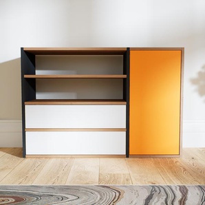 Kommode Gelb - Lowboard: Schubladen in Weiß & Türen in Gelb - Hochwertige Materialien - 115 x 79 x 34 cm, konfigurierbar