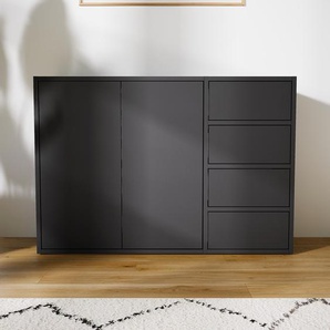 Kommode Graphitgrau - Lowboard: Schubladen in Graphitgrau & Türen in Graphitgrau - Hochwertige Materialien - 115 x 79 x 34 cm, konfigurierbar