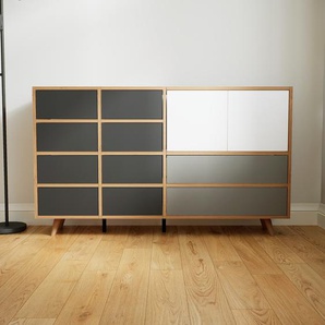 Kommode Graphitgrau - Lowboard: Schubladen in Graphitgrau & Türen in Weiß - Hochwertige Materialien - 154 x 91 x 34 cm, konfigurierbar