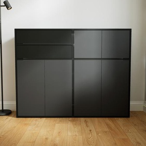 Kommode Graphitgrau - Lowboard: Schubladen in Schwarz & Türen in Graphitgrau - Hochwertige Materialien - 151 x 117 x 34 cm, konfigurierbar