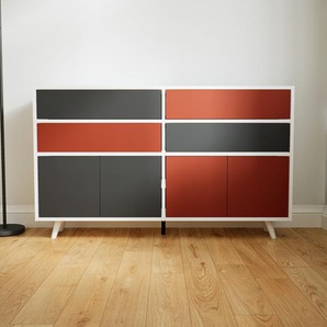 Kommode Graphitgrau - Lowboard: Schubladen in Terrakotta & Türen in Graphitgrau - Hochwertige Materialien - 151 x 91 x 34 cm, konfigurierbar