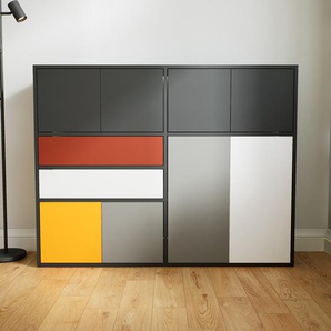 Kommode Graphitgrau - Lowboard: Schubladen in Weiß & Türen in Graphitgrau - Hochwertige Materialien - 151 x 117 x 34 cm, konfigurierbar