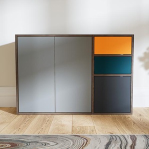 Kommode Grau - Lowboard: Schubladen in Blaugrün & Türen in Grau - Hochwertige Materialien - 115 x 79 x 34 cm, konfigurierbar