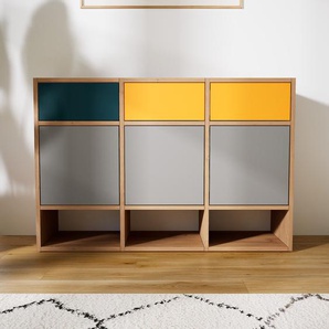 Kommode Grau - Lowboard: Schubladen in Gelb & Türen in Grau - Hochwertige Materialien - 118 x 79 x 34 cm, konfigurierbar