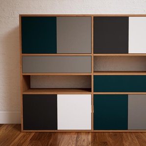 Kommode Grau - Lowboard: Schubladen in Grau & Türen in Graphitgrau - Hochwertige Materialien - 151 x 117 x 34 cm, konfigurierbar
