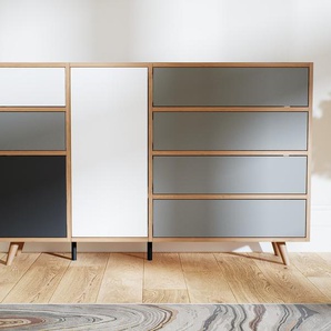 Kommode Grau - Lowboard: Schubladen in Grau & Türen in Graphitgrau - Hochwertige Materialien - 154 x 91 x 34 cm, konfigurierbar
