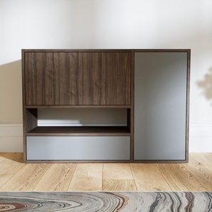 Kommode Grau - Lowboard: Schubladen in Grau & Türen in Nussbaum - Hochwertige Materialien - 115 x 79 x 34 cm, konfigurierbar