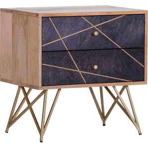 Kommode GUTMANN FACTORY Lennon Sideboards Gr. B/H/T: 60 cm x 60 cm x 40 cm, 2, schwarz (natur, schwarz) Schubladenkommode Schubladenkommoden mit Echtsteinfurnier und Messingapplikationen