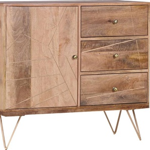 Kommode GUTMANN FACTORY Scan Sideboards Gr. B/H/T: 105 cm x 88 cm x 43 cm, Anzahl Türen: 3, mit goldfarbenen Einfräsungen, beige (natur) mit modernen Haarnadel Beinen