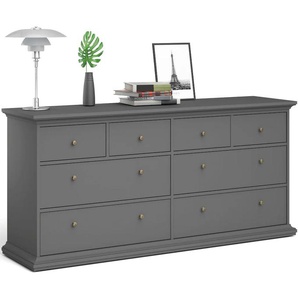 Kommode HOME AFFAIRE Paris, Aufbewahrung, Schubladenschrank, Stauraum Sideboards Gr. B/H/T: 183,4cm x 86,9cm x 48,5cm, 8 St., grau (matt grau) mit 8 Schubladen, Breite 184 cm, Höhe 87 cm