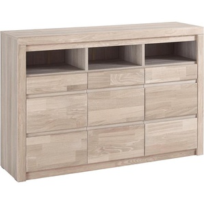 Kommode HOME AFFAIRE Silkeborg Sideboards Gr. Holzwerkstoff eichefarben weiß gekalkt (Korpsu) / Massivholz Eiche weiß gekalkt (Front), braun (eiche weiß gekalkt teilmassiv) Breite 130 cm