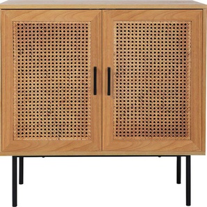 Kommode INOSIGN Ailis Sideboards Gr. B/H/T: 80 cm x 76 cm x 39 cm, schwarz (natur, schwarz) Türkommode Türkommoden Türen mit Einsatz aus Rattangeflecht